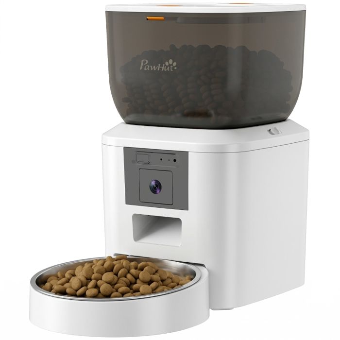 Distributeur automatique croquettes chat-Caméra-WiFi 24 GHz-App-4 L-1 à 10 repas-Audio bidirectionnel-Gamelle inox-Blanc
