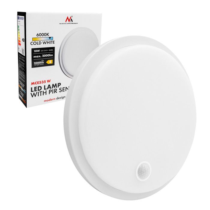Maclean MCE535 W- Lampe LED avec détecteur de mouvement Maclean capteur PIR blanche 10 W/15 W/18 W IP65