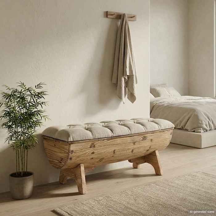 NEW Crème MEUBLE SIEGE - vidaXL - Banc de rangement Bois massif et tissu 103X51X44 cm - Banc coffre - Pour maison（1parcel）5535150