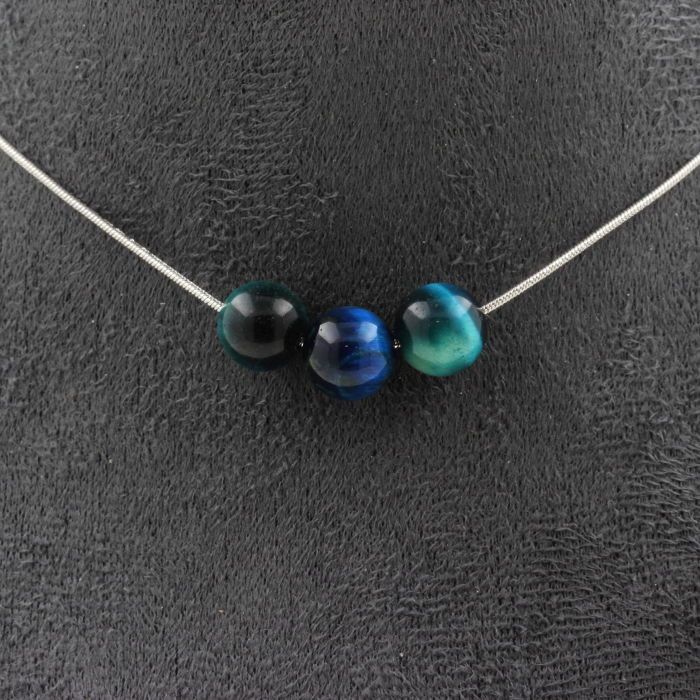 Collier 20 Perles Œil De Tigre Rouge 8 Mm - Chaîne En Acier - Marque A Bijoux