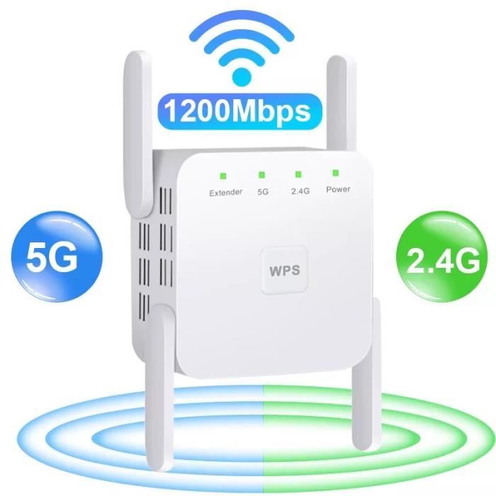 Répéteur Wi-Fi 6 Antennes - Amplificateur De Signal Longue Portée, 2 Ports LAN, Couverture 360°, Installation Facile