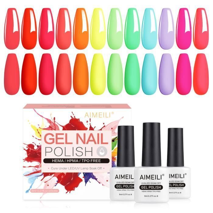 AIMEILI Sans HEMA Vernis Semi Permanent Set,Colorées,Lot Vernis à Ongles Gel Soak Off UV LED Manucure 12pcs X 8ml - Kit 26