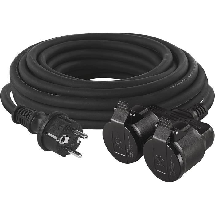 Masterplug Rallonge Ip44 Rallonge Masterplug 15m 2 Prises IP44 - Câble Extérieur Jardin Vert 3500W Prise Schuko Jardin