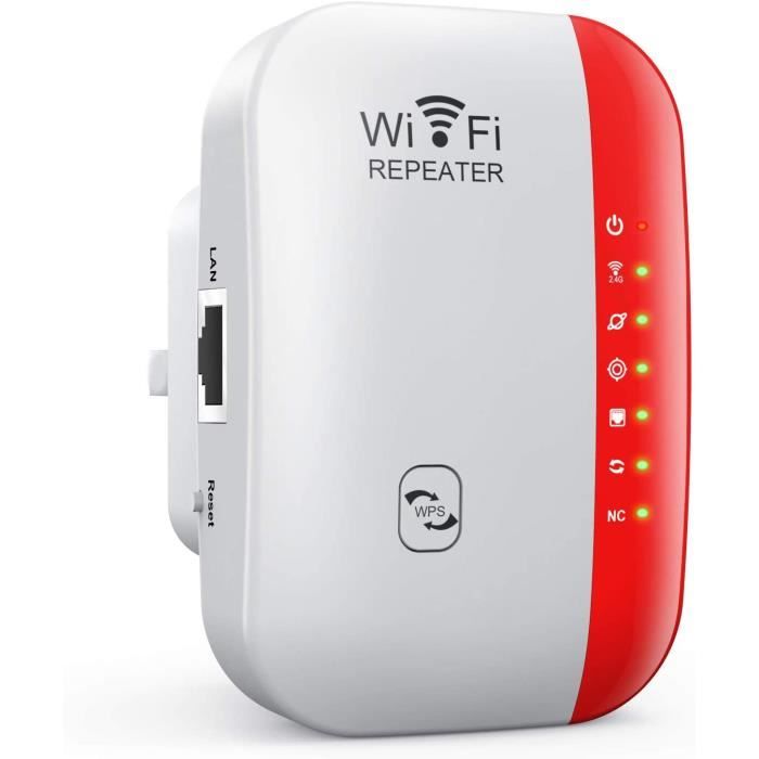 Répéteur WiFi, Amplificateur WiFi Puissant, WiFi Extender N300, WiFi Signal  Booster, 1 Port Ethernet, Couvre jusqu'à 200㎡,Compatible avec Toutes Les  Box Internet-Blanc