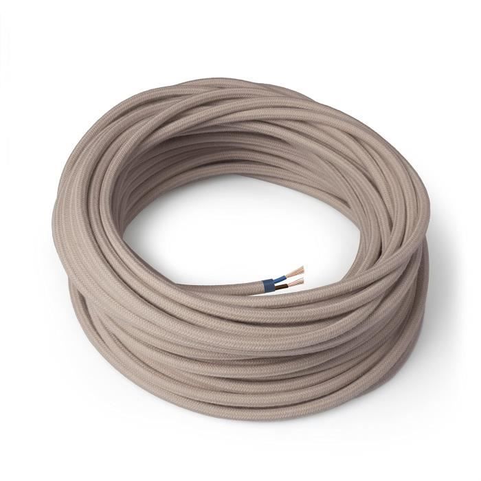 Câble Électrique Textile Couleur Kaki, Rond, Soie, 3 Mètres