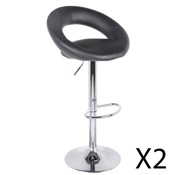 2 Tabourets De Bar Réglables CLEVICH – Hauteur 62-83 Cm, Pivotants, Repose-pieds, Similicuir, Montage Facile, Noir/marron - 2