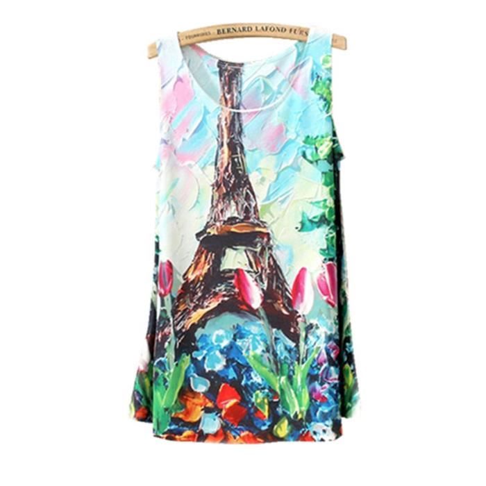 Femmes Nouveau Coloré Imprimé Floral Manches Dames O T-shirt col Débardeur Femmes Nouveau Coloré Imprimé Floral Manches Dames O T-shirt col Débardeur