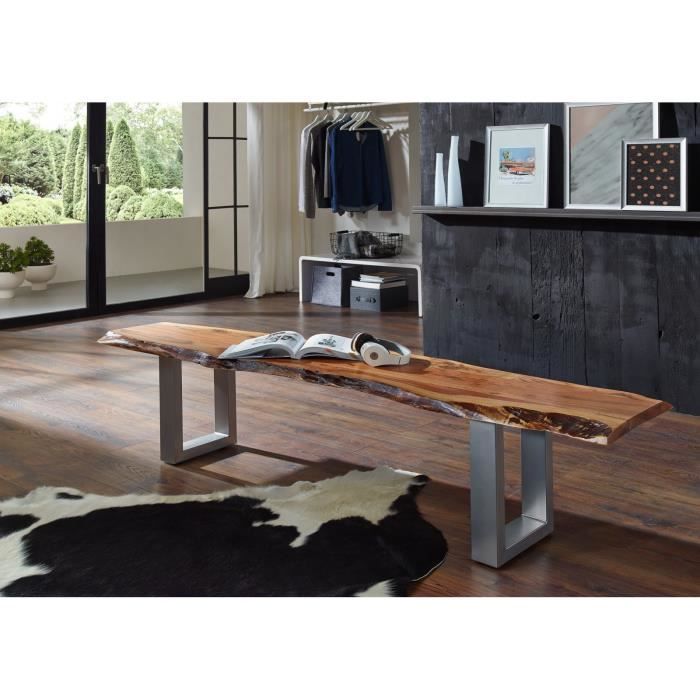 Banc 200x38cm – Fer et bois massif dacacia laqué (Noisette) - FREEFORM 2 #07 Banc 200x38cm – Fer et bois massif dacacia laqué (Noisette) - FREEFORM 2 #07