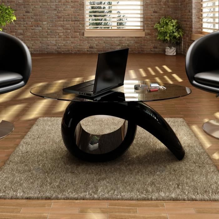 vidaXL Table Basse/Meuble TV Ovale Noir Brillant Table de Rangement Salon 