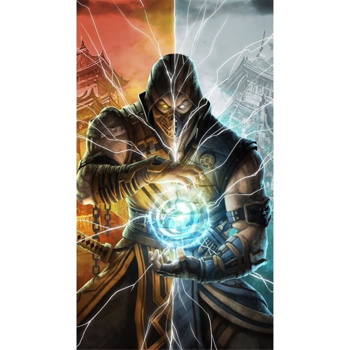T-Shirt Vintage Mortal Kombat Jerzees - Taille 2XL - Coton épais - Personnages Sub-Zero/Scorpion - Occasion TB