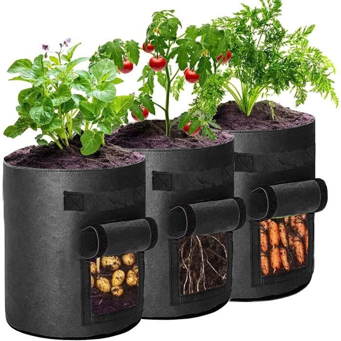 3PCS Sacs de Plantation de Jardin,Sac pour Plantes de 7 gallons avec  fenêtre et poignées, Pots en Tissu Non-tissé pour Pommes de Te