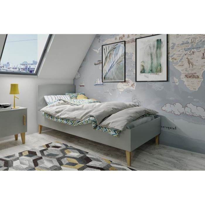 Lit enfant KUBI - Kocot Kids - Gris - 80x180 cm - Pieds en chêne massif - Sommier à lattes Lit enfant KUBI - Kocot Kids - Gris - 80x180 cm - Pieds en chêne massif - Sommier à lattes