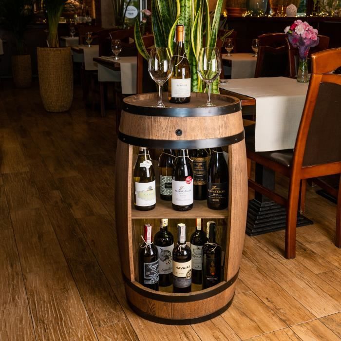 creative cooper tonneau en bois avec éclairage led armoire bar meuble rangement bouteille alcool casier à vin et boissons 80cm