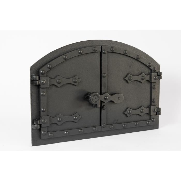 SEZAM Porte de four double en fonte avec loquet de porte, aspect rivet, porte de four à pizza - four pain - porte de four en pierre