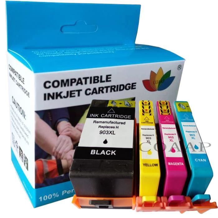 Pack de 4 CARTOUCHES COMPATIBLE HP Office Jet Pro 6975 - 903XL NOIRE et  COULEURS NOPAN-INK