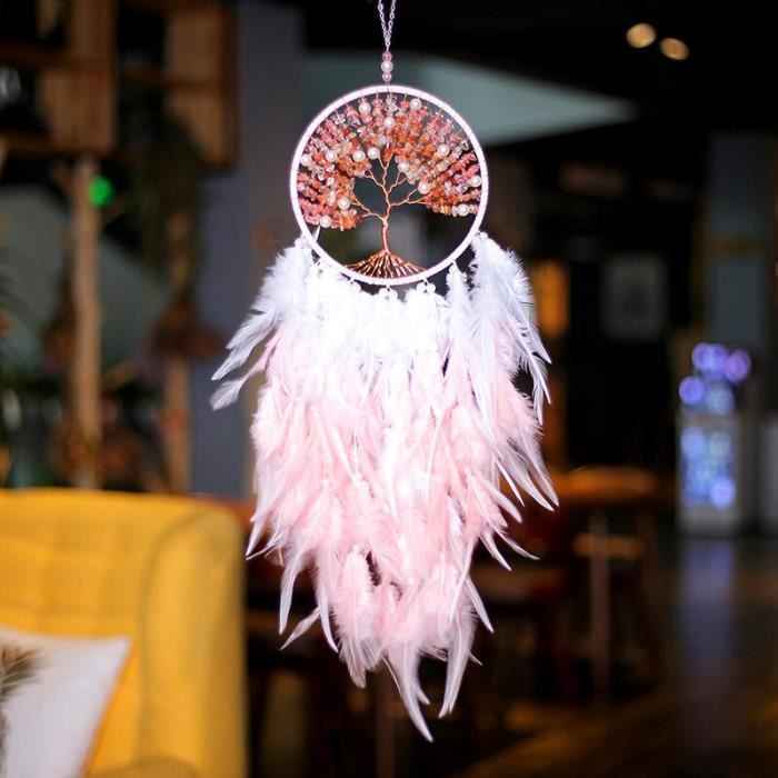 Attrape rêve arbre de vie en cristal rose, artisanat de plumes, décoration  suspendue à la maison, carillons éo FL8645 - Cdiscount Maison