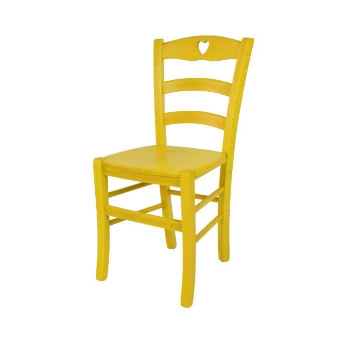Tommychairs - Chaise cuisine CUORE robuste structure en bois de hêtre peindré en aniline couleur jaune et assise en bois