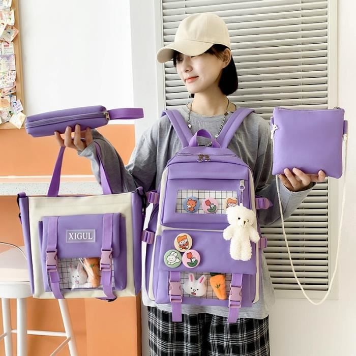 Violet Backpack 4 Piece Set High School Backpack Bags for Teenage