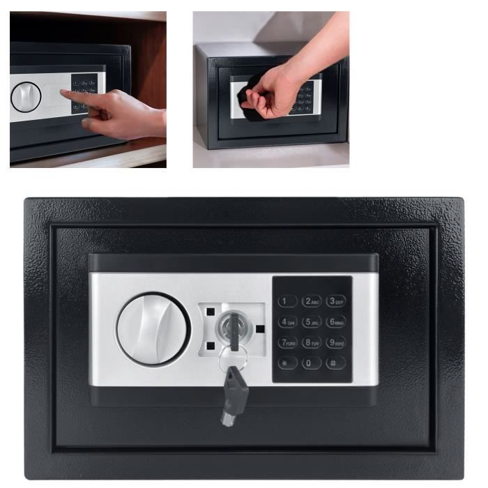 Aufun Coffre-fort avec serrure à combinaison électronique, 35 x 25 x 25 cm, 2 clés de sécurité, noir coffre-fort pour meubles