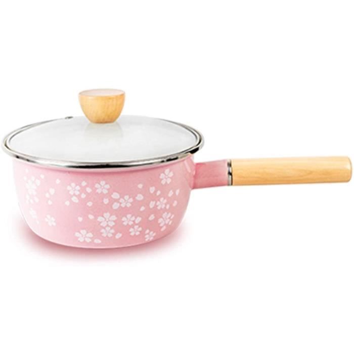 Mini Casserole émail 10cm Avec Poignée Bois - Pour Lait, Beurre, Sauces - Capacité 550ml