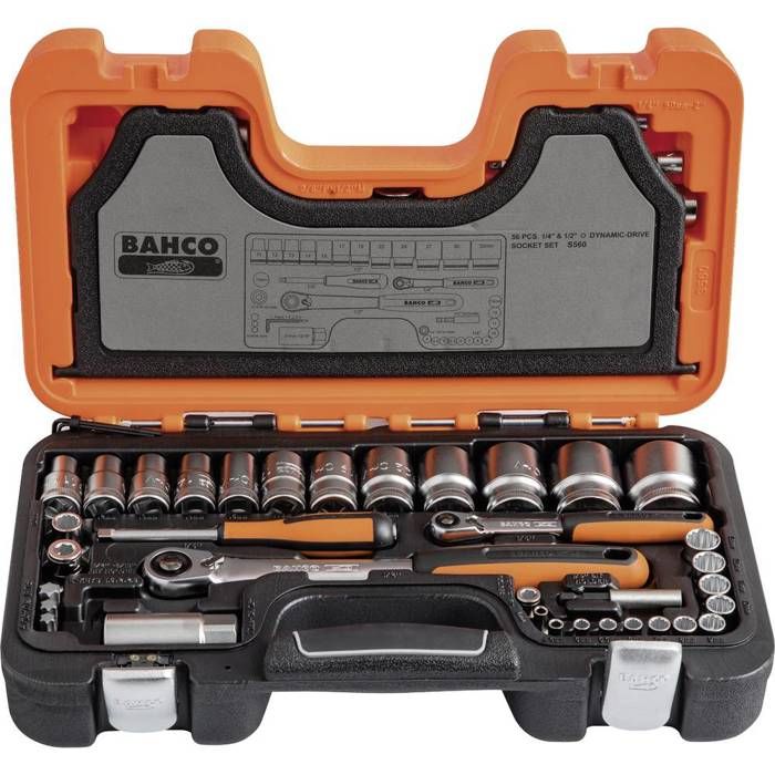 Coffret à douilles BAHCO 56 PCS Alliage dacier Finition chromée 14 et 12 pouces