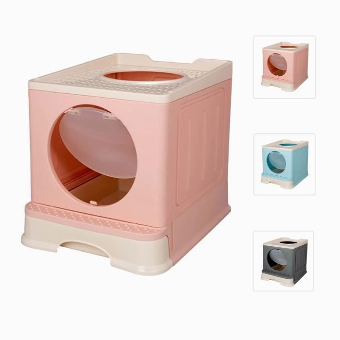 Meilleurs prix pour Bac à litière pliable pour grand chat - BELFOYER - Double porte - 45X39X34cm - Rose