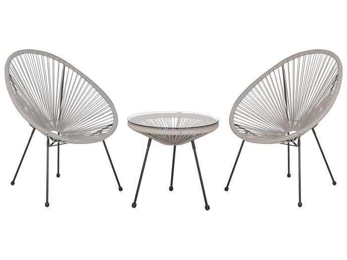 2 fauteuils spaghetti gris clair et table pour intérieur et extérieur ACAPULCO II