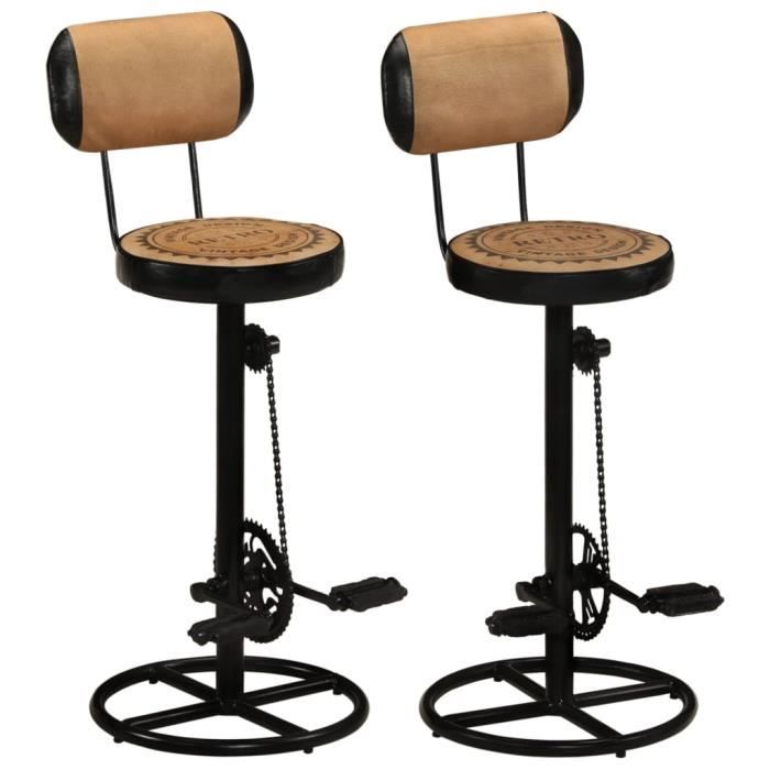 Tabouret de bar imprimé en toile lot de 2 cuir chèvre véritable 9306191505111