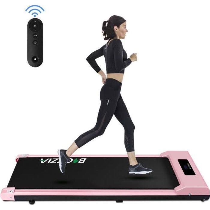 Bigzzia Tapis de course Portable - Motorisé 1-10 Km/h, Vitesse Réglable, Écran LCD, Ultra Fin et Silencieux, Roues de Transport Rose
