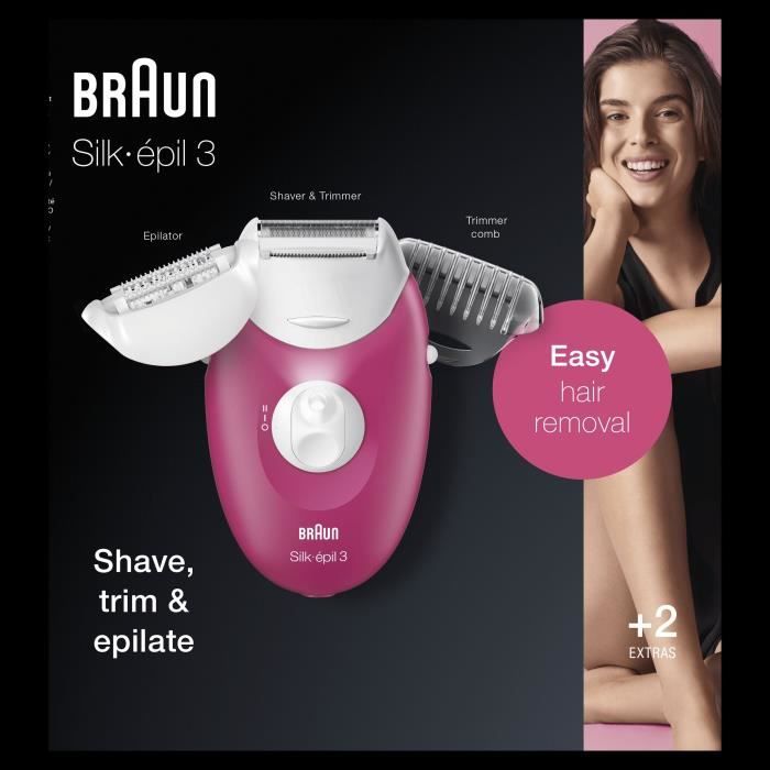 Epilateur électrique Braun Silk-épil 3 SE 3410 pour femmes - 3 accessoires inclus