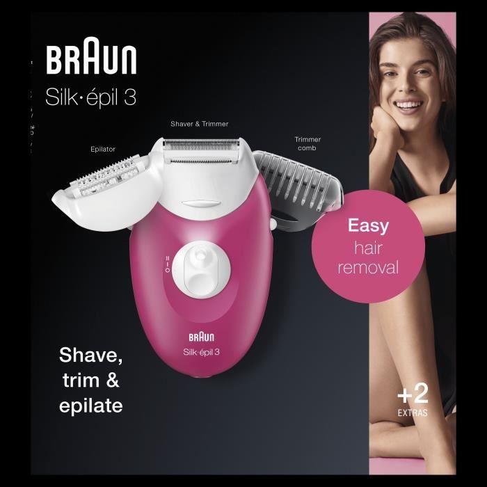 Epilateur électrique Braun Silk épil 3 SE 3410 pour femmes 3 accessoires inclus