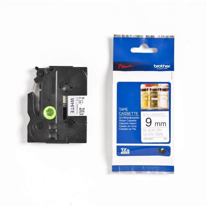 Ruban Brother TZeN221 9mm sur fond Non laminé 8M - vue 1
