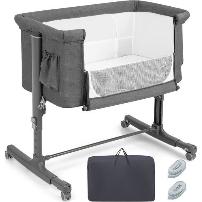 COSTWAY Lit Cododo Bébé à 5 Hauteurs Réglables Charge 9KG Lit Berceau Maille Respirante Sac de Voyage pour Bébé 0-6 Mois Gris