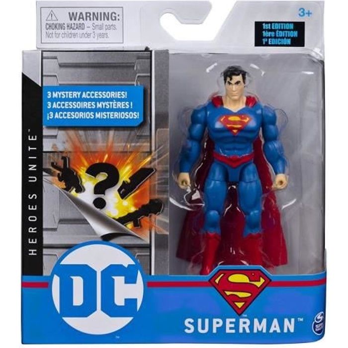 figurine superman 10 cm avec 3 accessoires mystère - dc - superman - jouet pour garçon