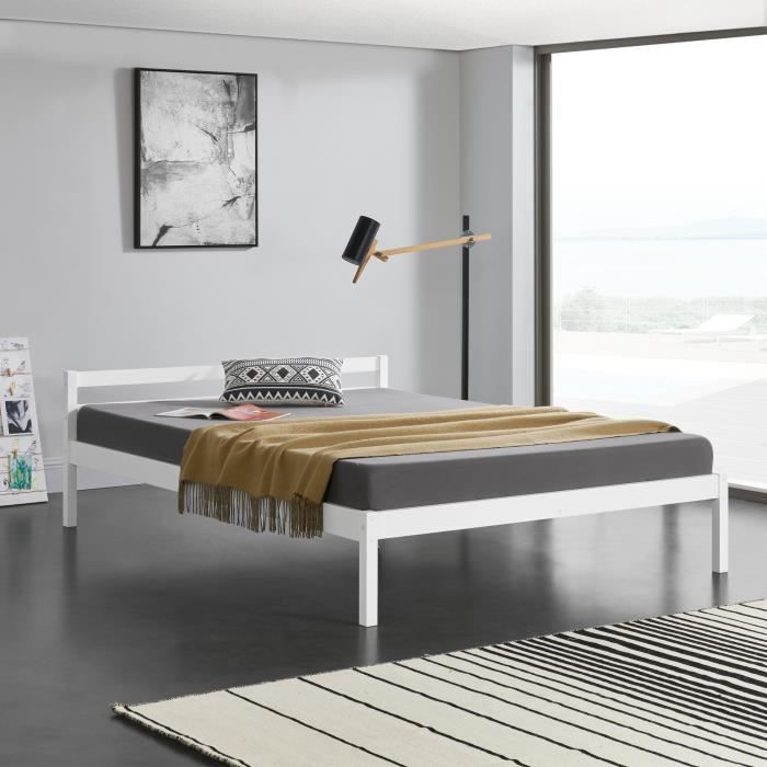 cadre de lit à sommier à lattes vimmerby en pin 180x200cm blanc [en.casa]
