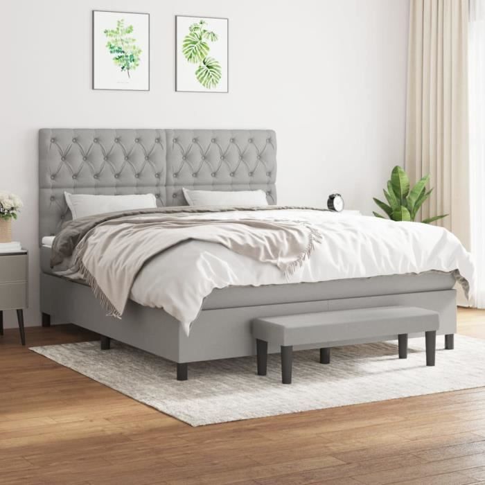 famirosa lit à sommier tapissier avec matelas gris clair 160x200cm tissu-6845