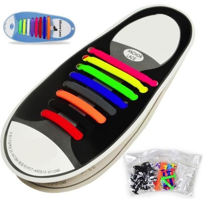 FRANCE EN STOCK® 16 LACETS ÉLASTIQUES EN SILICONE SANS LAÇAGE