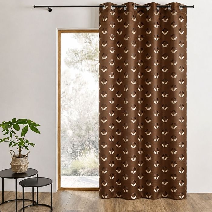Rideau en jacquard &agrave; imprim&eacute;s rosace - Chocolat - 140 x 260 cm