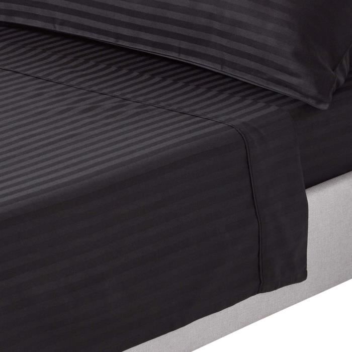 Drap plat - Homescapes - Satin de coton égyptien - 330 fils - Noir - 230 x 255 cm