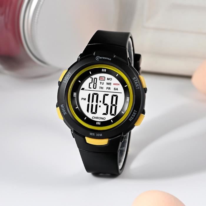 Montre Enfant Fille Garçon INSFITY - Noir - étanche 3ATM - Numérique Simple Fluorescent Multifonctionnel