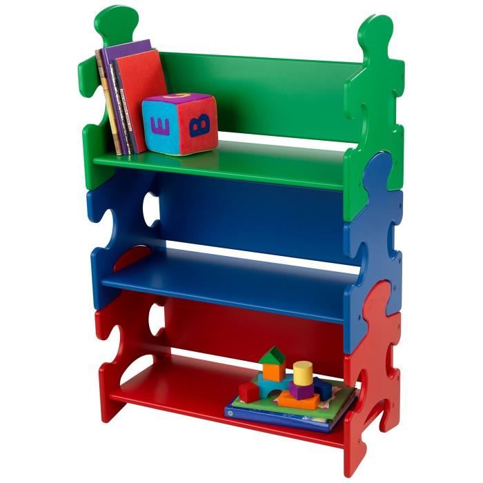 kidkraft 14400 étagère puzzle 3 niveaux pour enfant verte, bleue & rouge - meuble pour chambre d'enfant