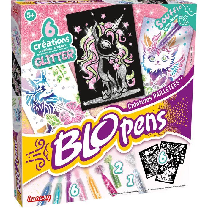 Kit Blopens Lansay 24126 – Feutres Aérographe avec Pochoirs et Colle Glitter