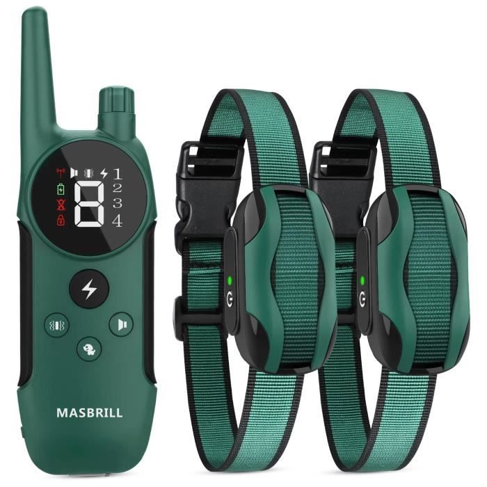 Comparer les prix de Collier de Dressage Électronique pour Chiens MASBRILL - Rechargeable - 2 Récepteurs - Vert