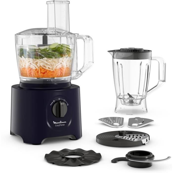 Moulinex Easy Force Robot cuisine multifonction 25 fonctions 2 vitesses + pulse 6 accessoires dont 1 blender inclus Compact