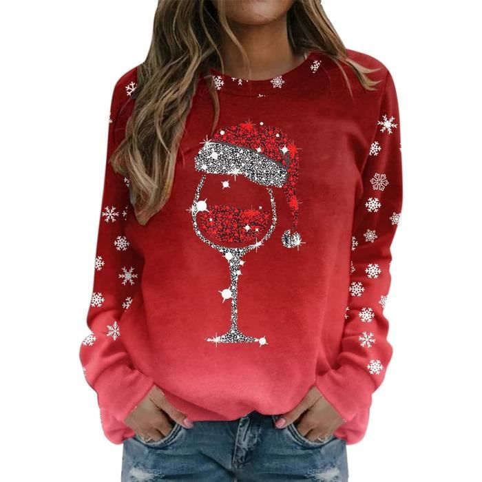 CARDIGAN Sweat Noel Femme Sweat Noel Rigolo Chemise Sweatshirt Col en Rond Imprimé Wapiti Ugly