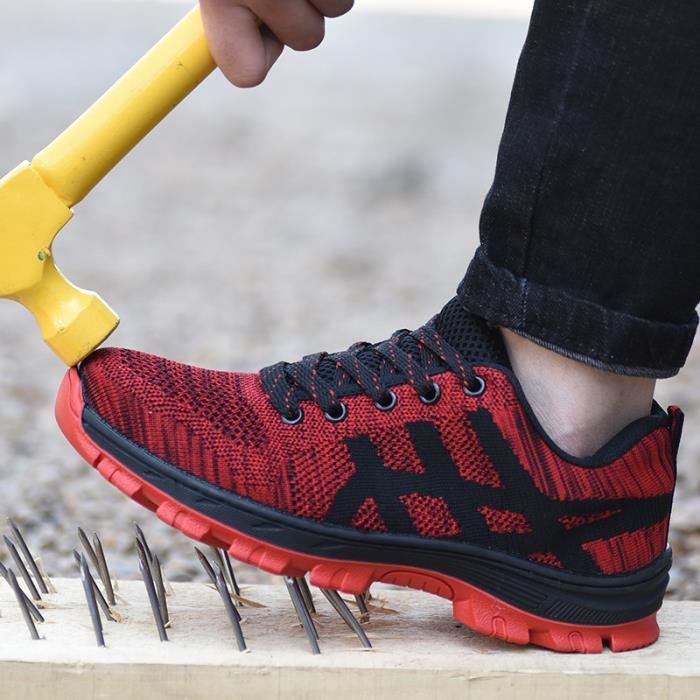 Chaussures de Sécurité Homme Rouge Microfibre et Caoutchouc