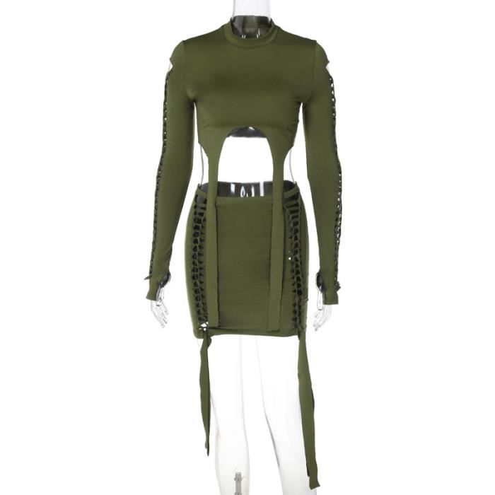 Ensemble jupe et haut femme coton léger, jupe verte longue, haut bleu chic main image 0