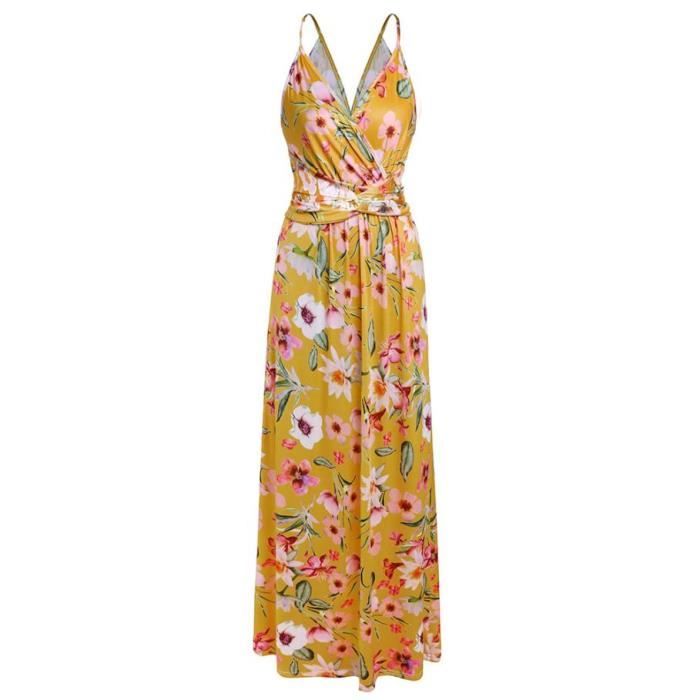 Robe Imprimée Fleurie Femme - Robe Longue Spaghetti Dos Nu - Style Plage Et Soirée