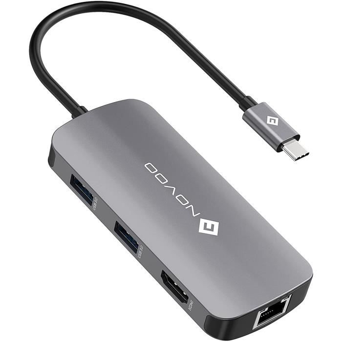 NOVOO Hub USB C Mulitport Adaptateur USB C vers USB x 4, 100W PD Port de Recharge, 4K HDMI, RJ45 Ethernet, 7 en 1 USB C Adaptateur C