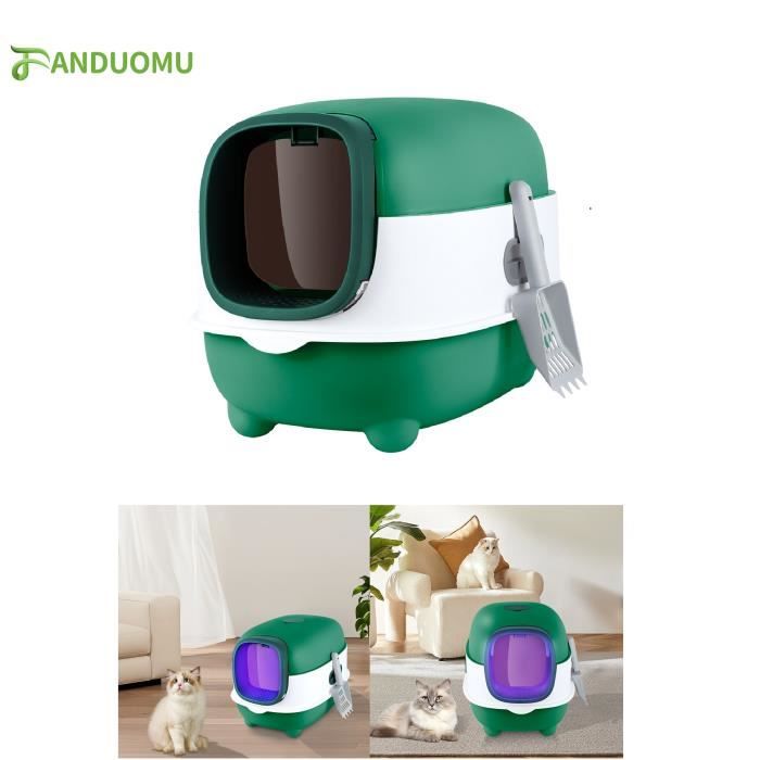 Comparer les prix de Bac à Litière pour Chat Fermée, Maison de Toilette Chat Anti Odeur Stérilisation Aux UV, 40x39x56cm, Vert